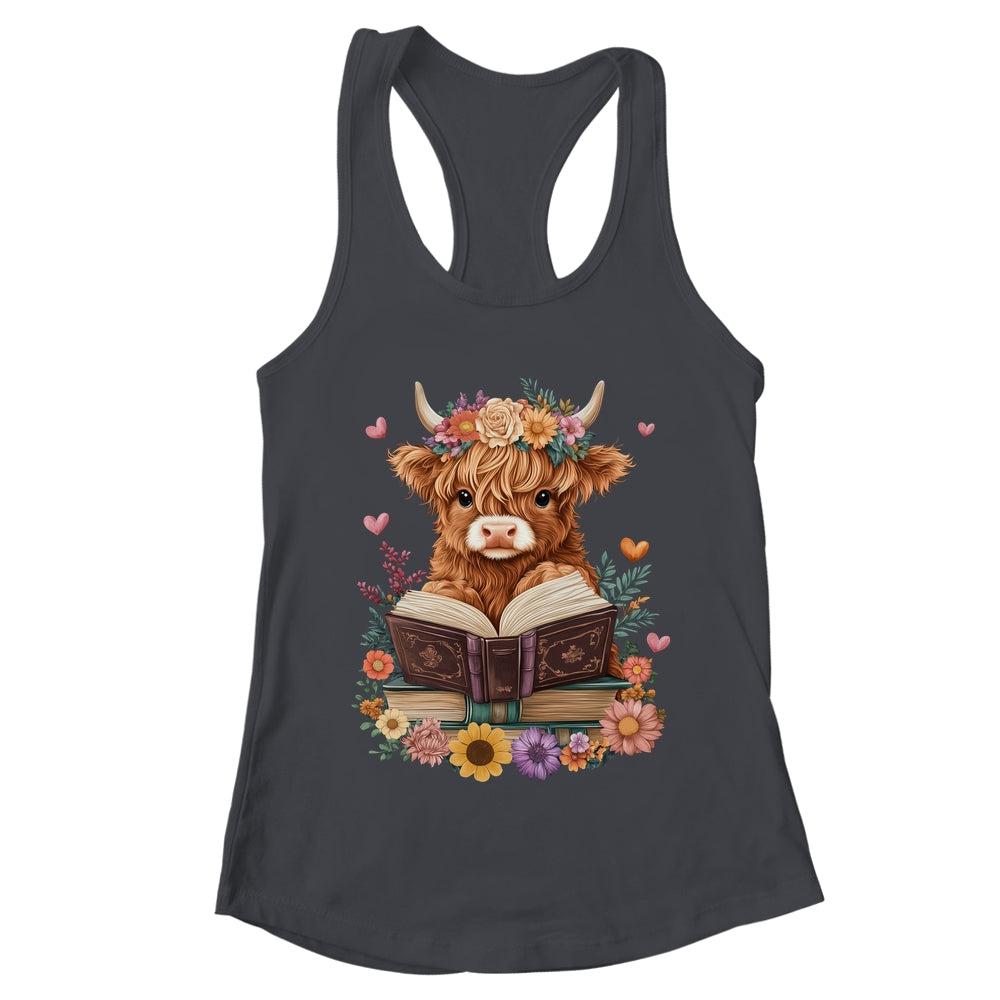 Cute Baby Highland Cow Reading Book Lover Bookworm Girls Shirt & Tank Top | teecentury