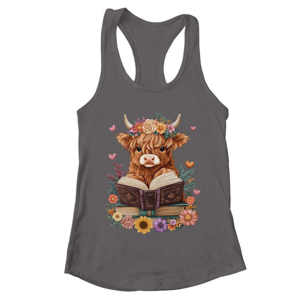Cute Baby Highland Cow Reading Book Lover Bookworm Girls Shirt & Tank Top | teecentury