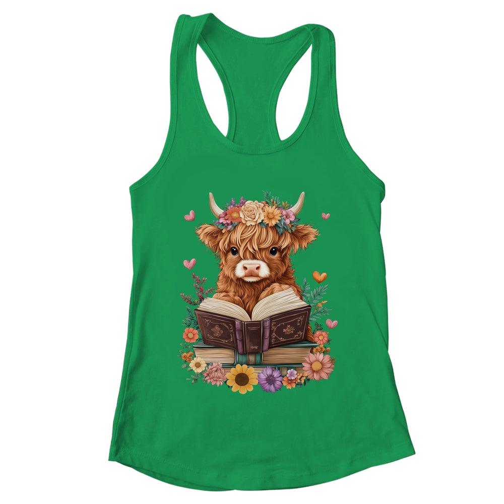 Cute Baby Highland Cow Reading Book Lover Bookworm Girls Shirt & Tank Top | teecentury