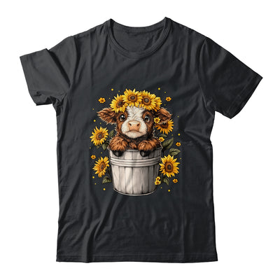 Cute Baby Highland Cow With Sunflowers In Bucket Women Girls Shirt & Tank Top | teecentury