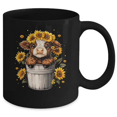 Cute Baby Highland Cow With Sunflowers In Bucket Women Girls Mug | teecentury
