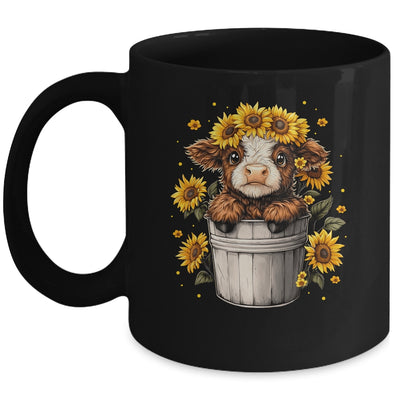 Cute Baby Highland Cow With Sunflowers In Bucket Women Girls Mug | teecentury