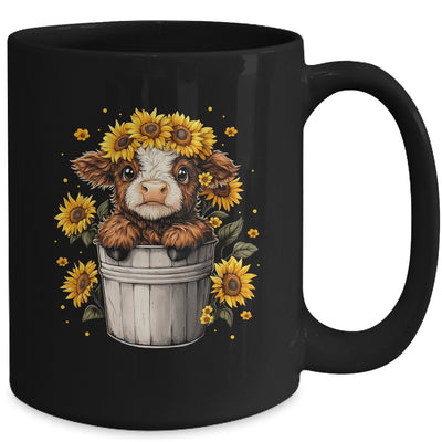 Cute Baby Highland Cow With Sunflowers In Bucket Women Girls Mug | teecentury