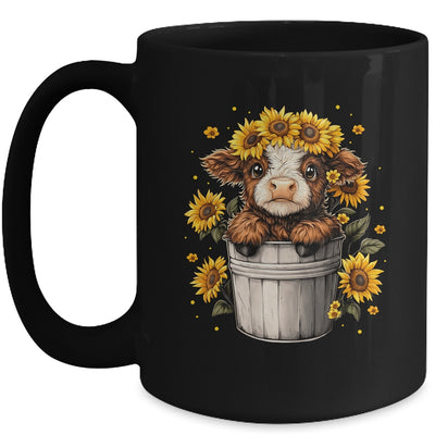 Cute Baby Highland Cow With Sunflowers In Bucket Women Girls Mug | teecentury