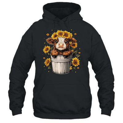 Cute Baby Highland Cow With Sunflowers In Bucket Women Girls Shirt & Tank Top | teecentury