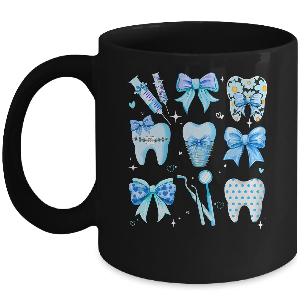 Cute Blue Coquette Bow Teeth Dentist Squad Dental Assistant Mug | teecentury