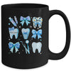 Cute Blue Coquette Bow Teeth Dentist Squad Dental Assistant Mug | teecentury