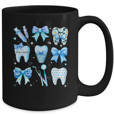 Cute Blue Coquette Bow Teeth Dentist Squad Dental Assistant Mug | teecentury