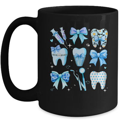 Cute Blue Coquette Bow Teeth Dentist Squad Dental Assistant Mug | teecentury