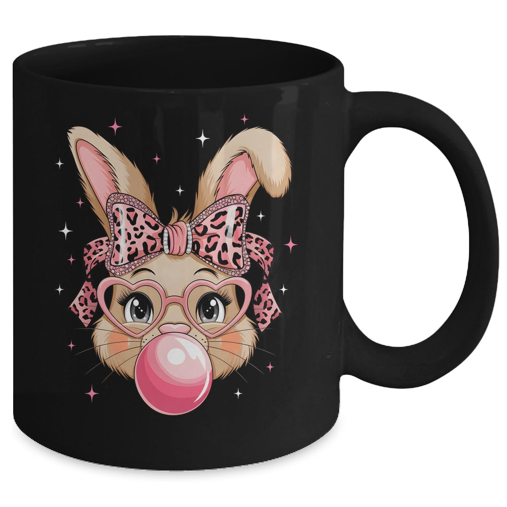 Cute Bunny Rabbit Face Leopard Glasses Girl Happy Easter Day Mug | teecentury