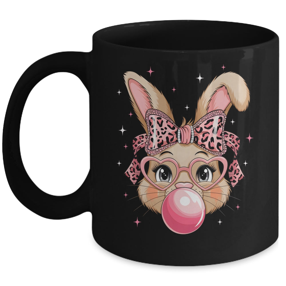 Cute Bunny Rabbit Face Leopard Glasses Girl Happy Easter Day Mug | teecentury