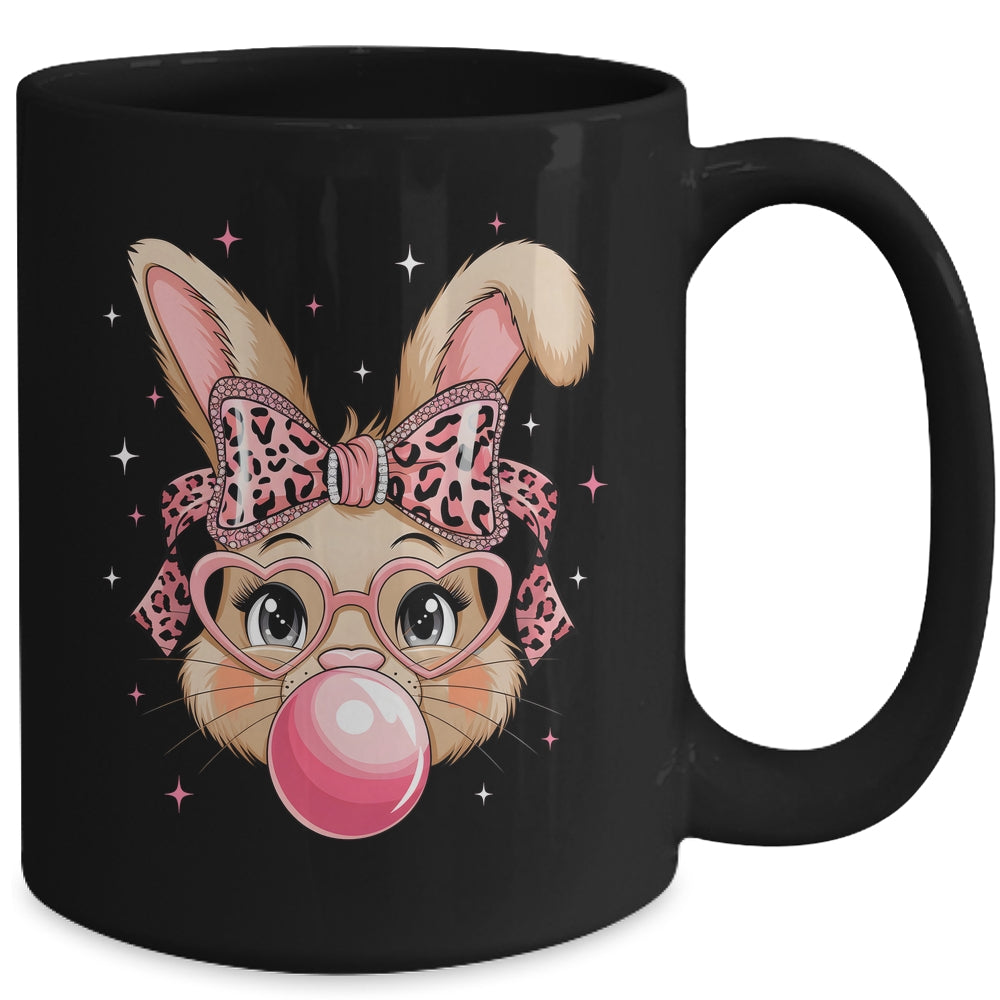 Cute Bunny Rabbit Face Leopard Glasses Girl Happy Easter Day Mug | teecentury