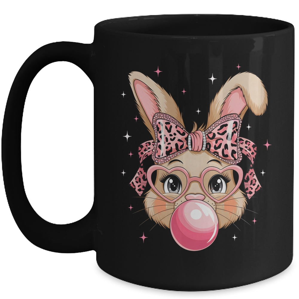 Cute Bunny Rabbit Face Leopard Glasses Girl Happy Easter Day Mug | teecentury