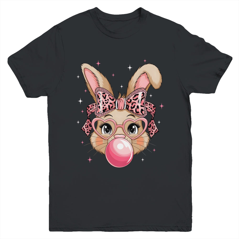 Cute Bunny Rabbit Face Leopard Glasses Girl Happy Easter Day Youth Shirt | teecentury