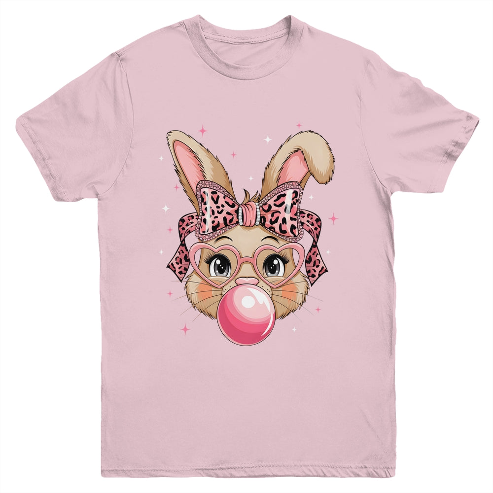 Cute Bunny Rabbit Face Leopard Glasses Girl Happy Easter Day Youth Shirt | teecentury