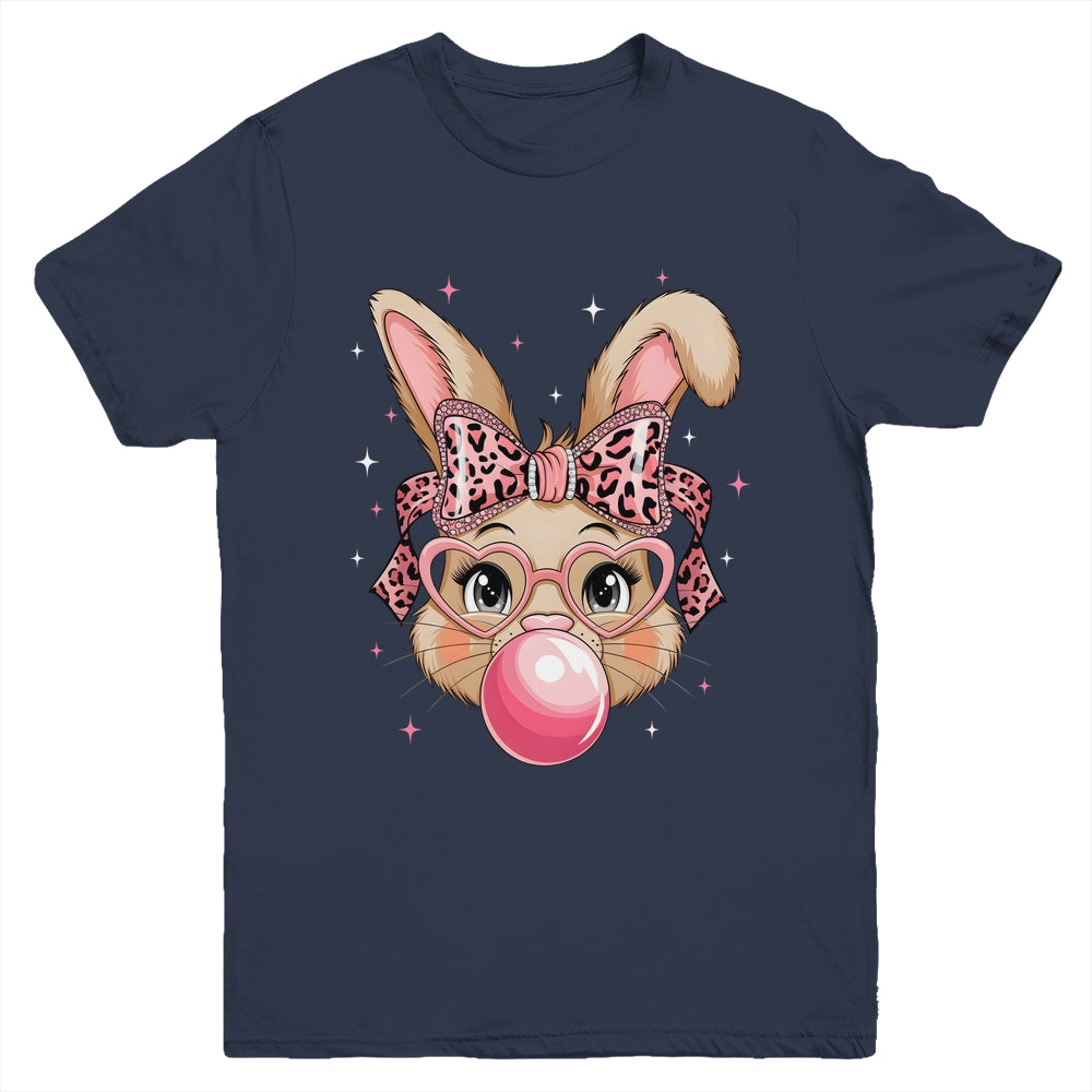 Cute Bunny Rabbit Face Leopard Glasses Girl Happy Easter Day Youth Shirt | teecentury