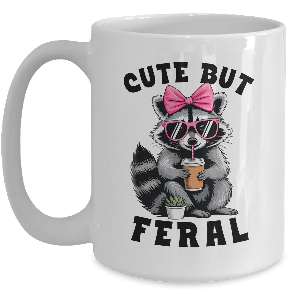 Cute But Feral Funny Colorful Racoon With Sunglasses Racoon Mug | teecentury