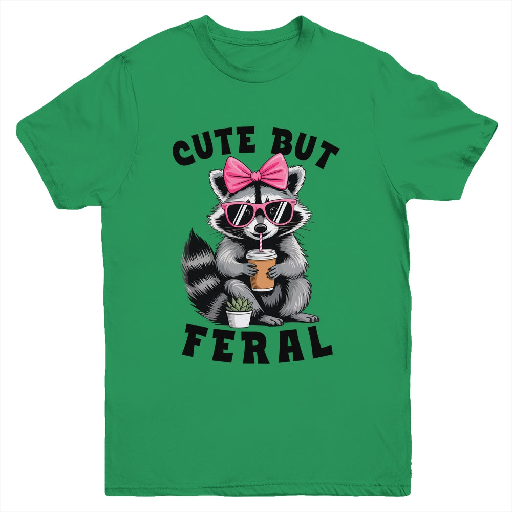 Cute But Feral Funny Colorful Racoon With Sunglasses Racoon Youth Shirt | teecentury
