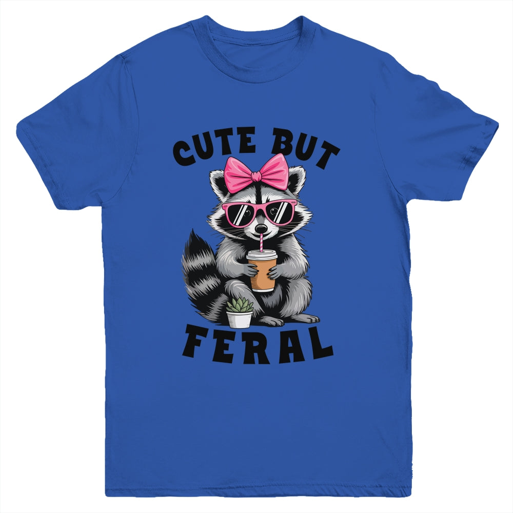 Cute But Feral Funny Colorful Racoon With Sunglasses Racoon Youth Shirt | teecentury
