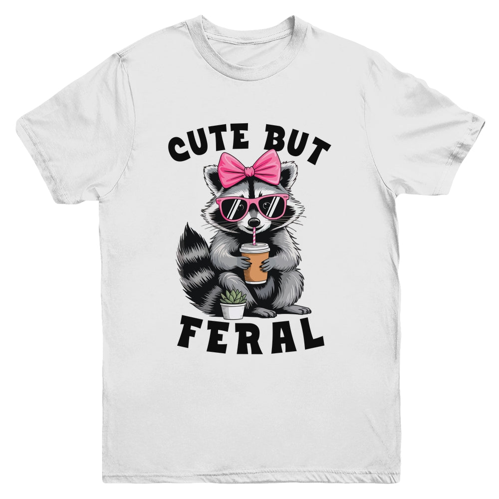 Cute But Feral Funny Colorful Racoon With Sunglasses Racoon Youth Shirt | teecentury