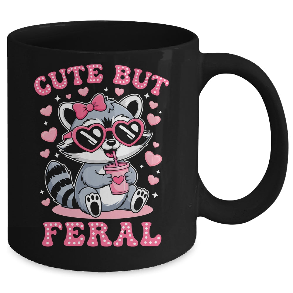 Cute But Feral Funny Pink Racoon With Glasses Kids Girls Mug | teecentury