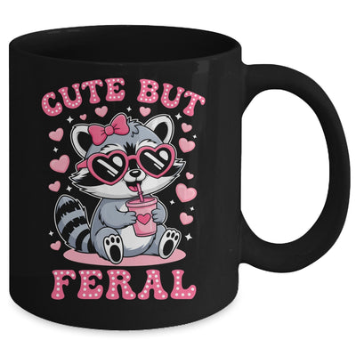 Cute But Feral Funny Pink Racoon With Glasses Kids Girls Mug | teecentury