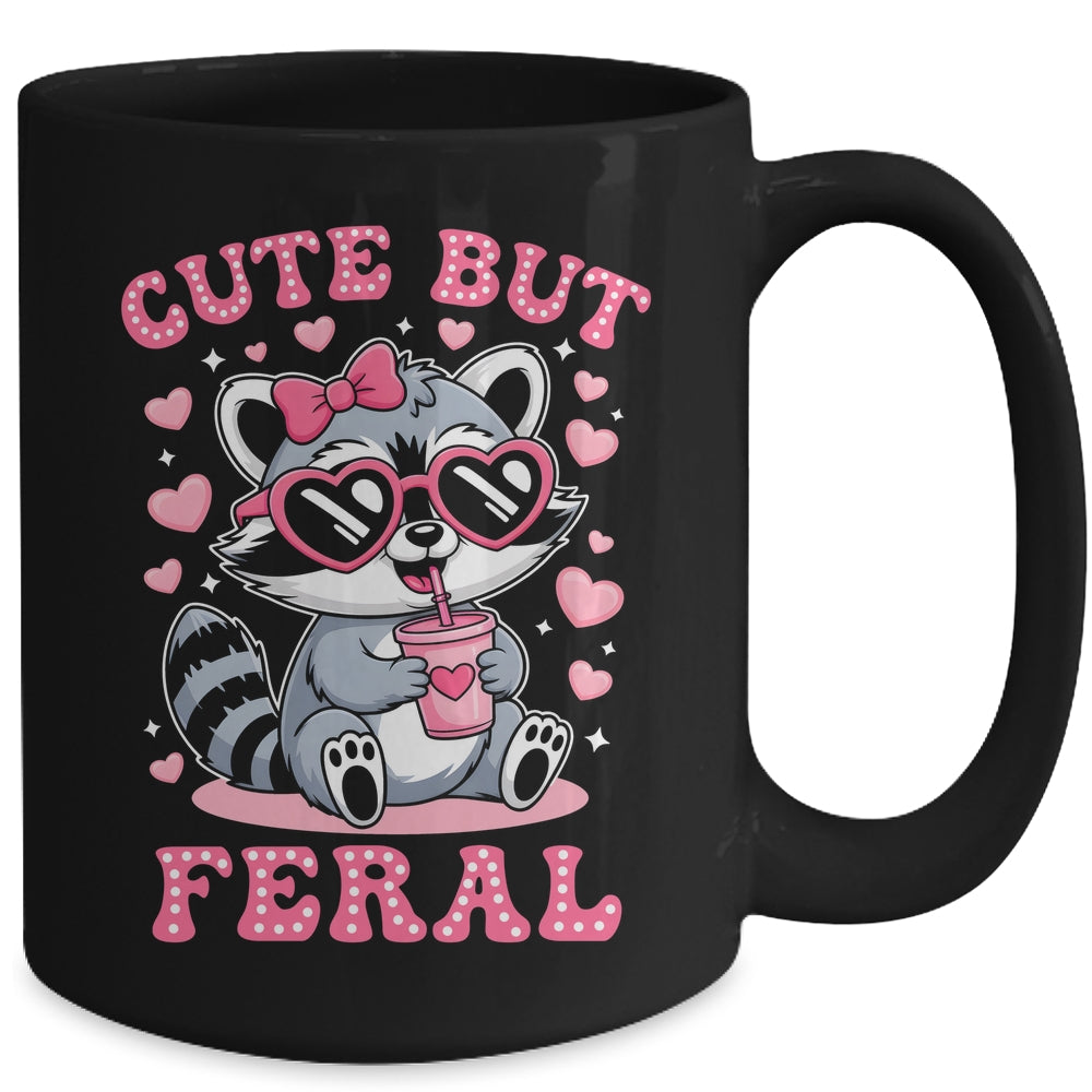 Cute But Feral Funny Pink Racoon With Glasses Kids Girls Mug | teecentury