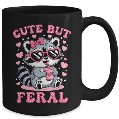 Cute But Feral Funny Pink Racoon With Glasses Kids Girls Mug | teecentury