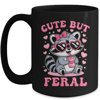 Cute But Feral Funny Pink Racoon With Glasses Kids Girls Mug | teecentury
