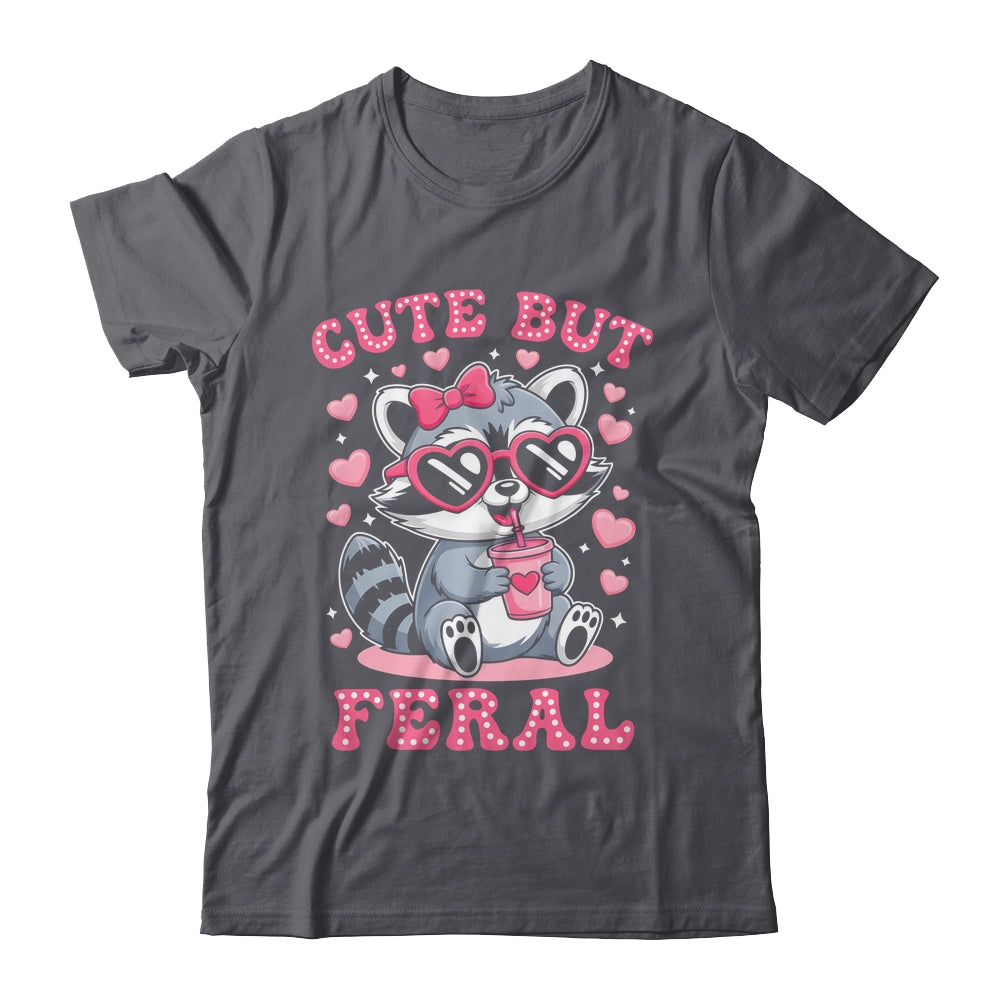 Cute But Feral Funny Pink Racoon With Glasses Kids Girls Shirt & Hoodie | teecentury