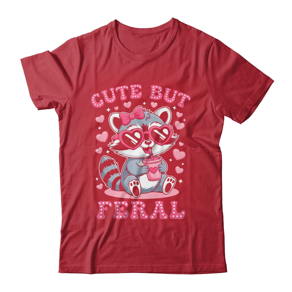 Cute But Feral Funny Pink Racoon With Glasses Kids Girls Shirt & Hoodie | teecentury