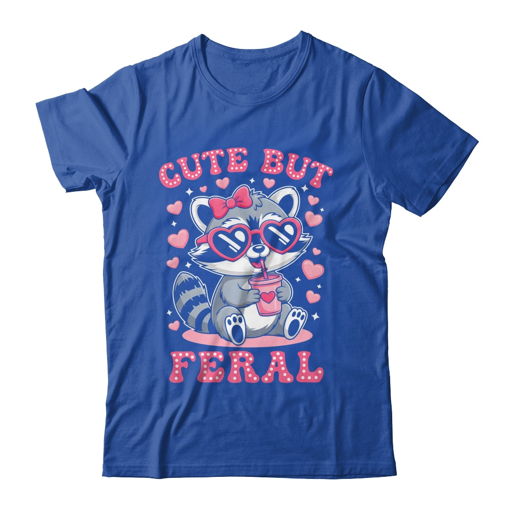 Cute But Feral Funny Pink Racoon With Glasses Kids Girls Shirt & Hoodie | teecentury