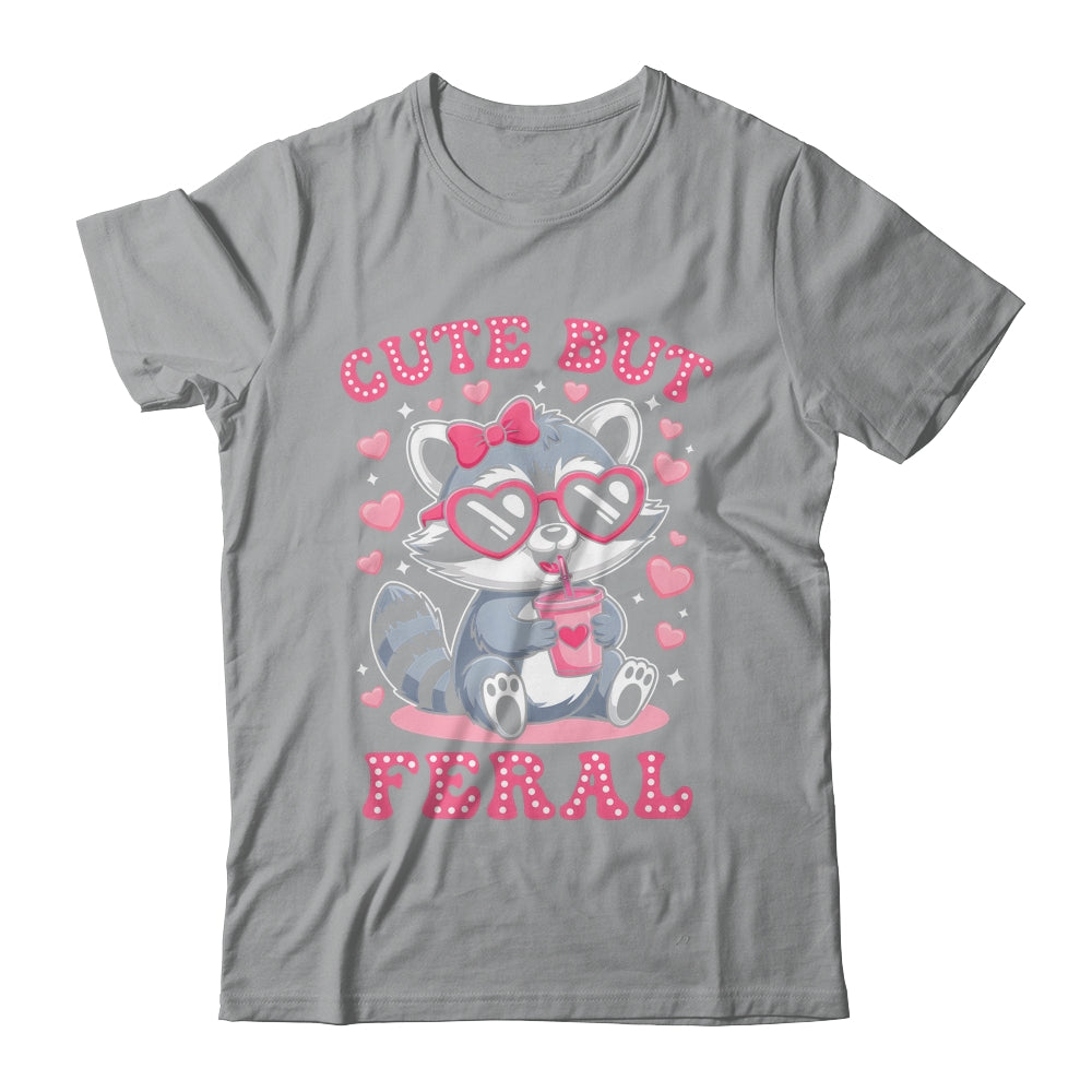 Cute But Feral Funny Pink Racoon With Glasses Kids Girls Shirt & Hoodie | teecentury