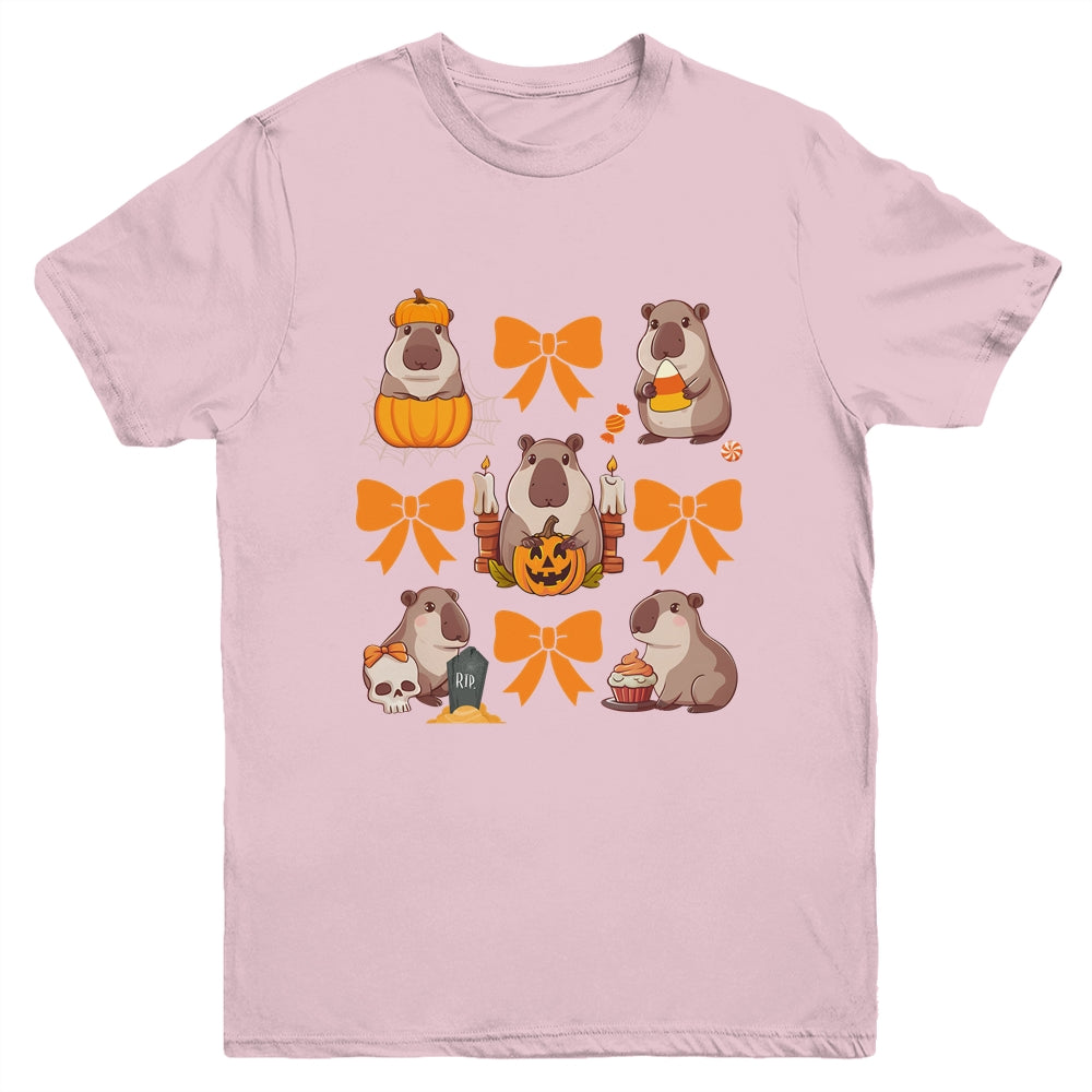 Cute Capybara Fall Halloween Capybara Coquette Bow Girls Youth Shirt | teecentury
