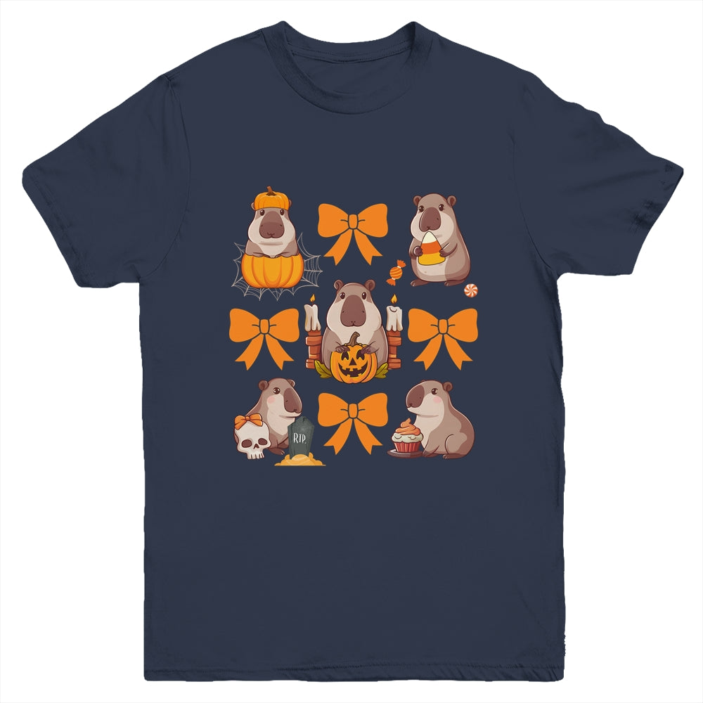 Cute Capybara Fall Halloween Capybara Coquette Bow Girls Youth Shirt | teecentury