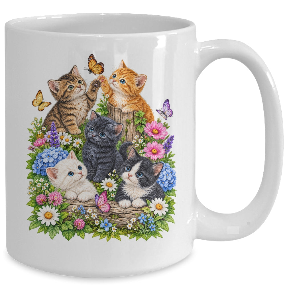 Cute Cat Flower Floral Kitten Vintage Nature Cat Lover Mug | teecentury