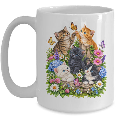 Cute Cat Flower Floral Kitten Vintage Nature Cat Lover Mug | teecentury
