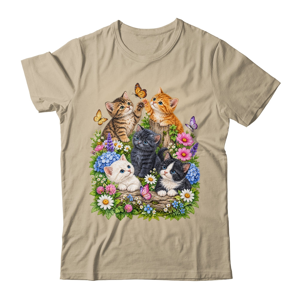 Cute Cat Flower Floral Kitten Vintage Nature Cat Lover Shirt & Tank Top | teecentury