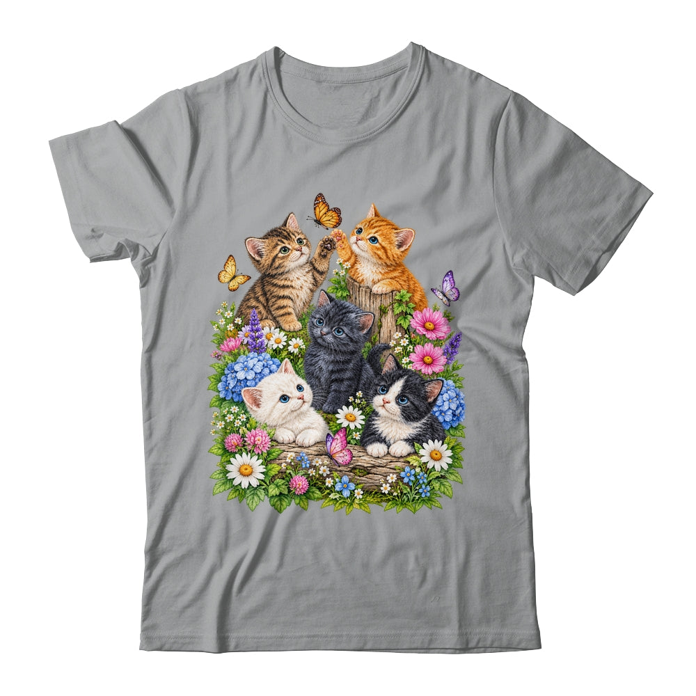 Cute Cat Flower Floral Kitten Vintage Nature Cat Lover Shirt & Tank Top | teecentury
