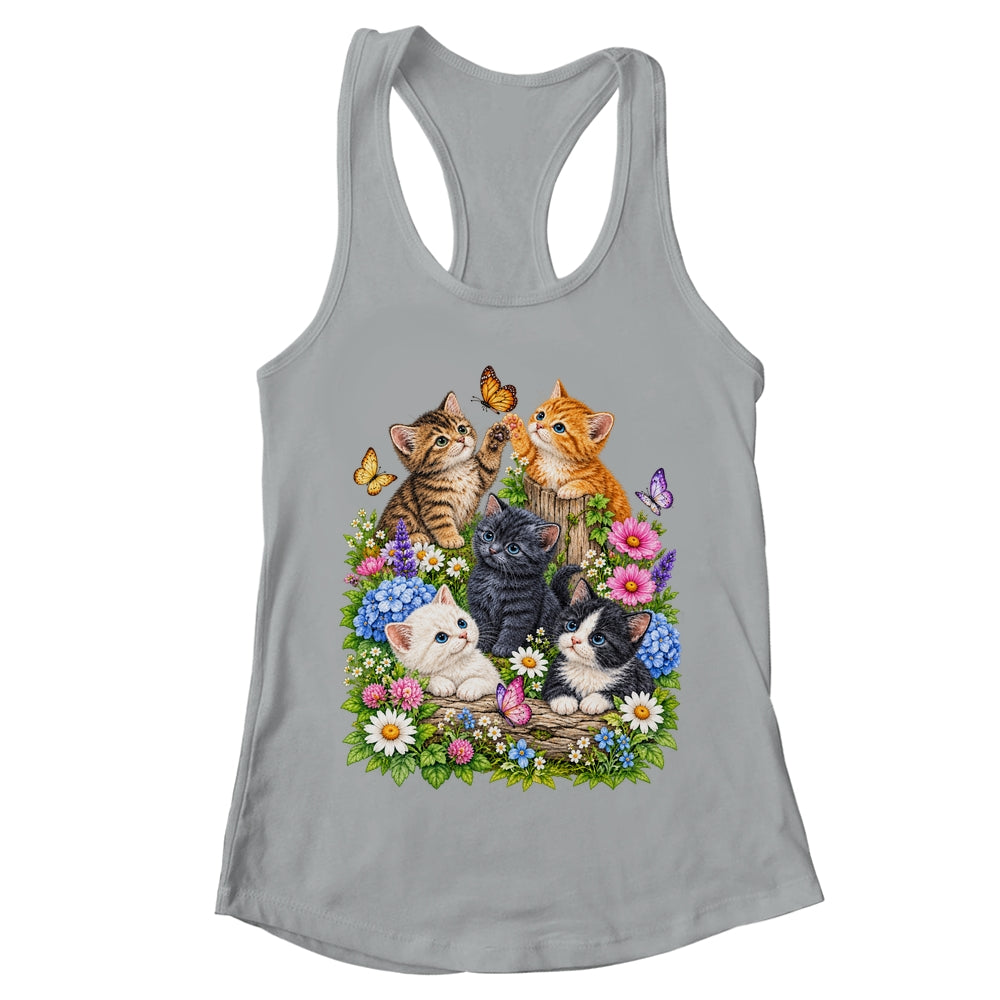 Cute Cat Flower Floral Kitten Vintage Nature Cat Lover Shirt & Tank Top | teecentury
