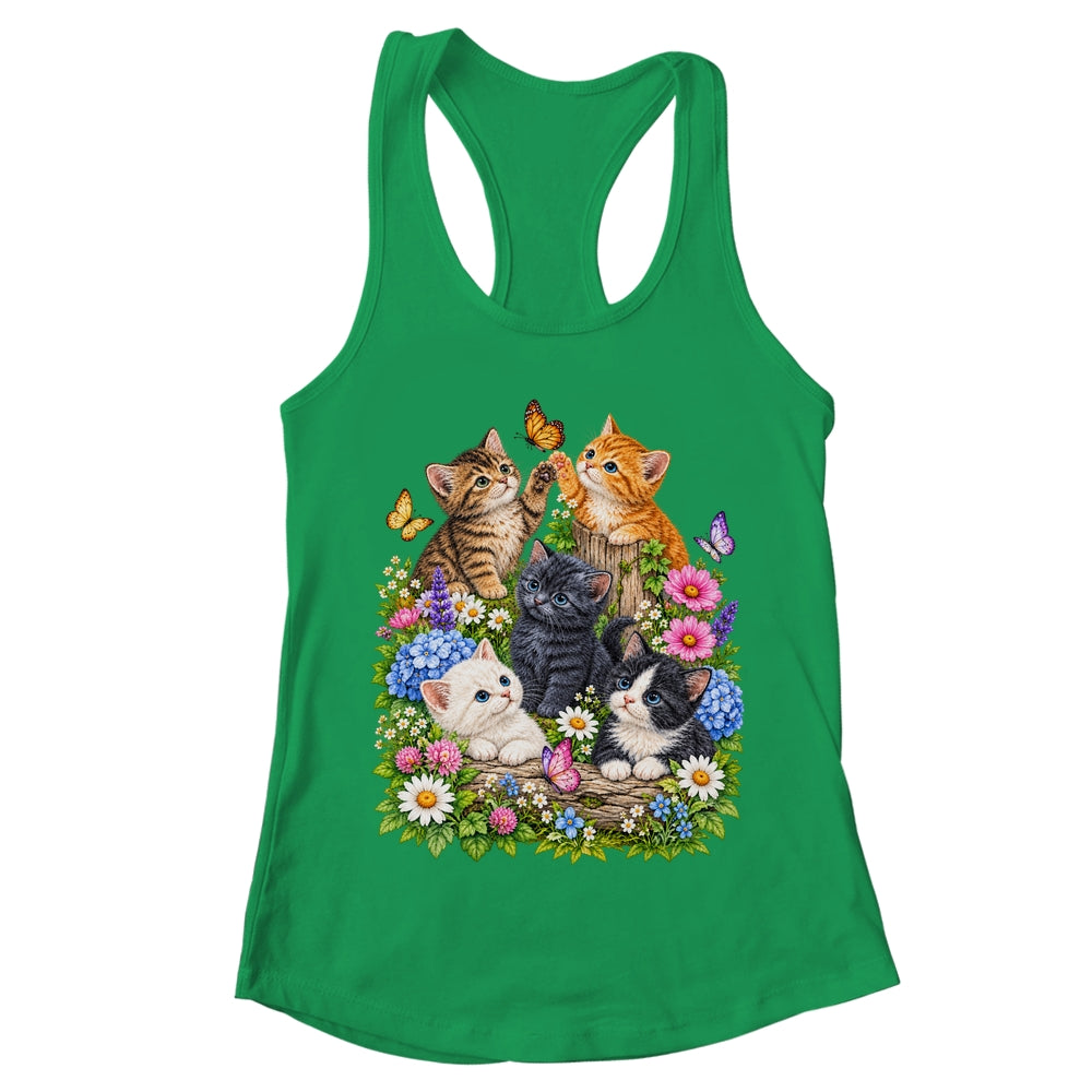 Cute Cat Flower Floral Kitten Vintage Nature Cat Lover Shirt & Tank Top | teecentury