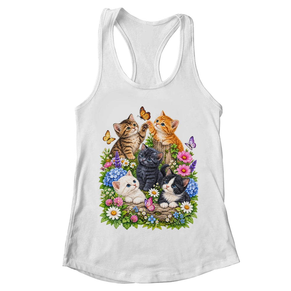 Cute Cat Flower Floral Kitten Vintage Nature Cat Lover Shirt & Tank Top | teecentury