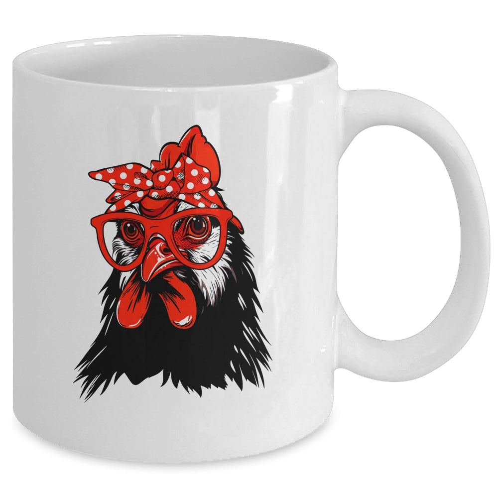 Cute Chicken With Bandana Headband And Glasses Women Girl Mug | teecentury