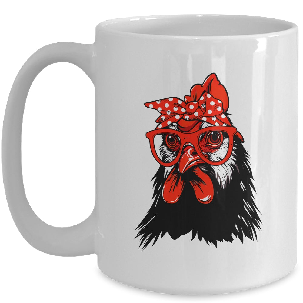 Cute Chicken With Bandana Headband And Glasses Women Girl Mug | teecentury