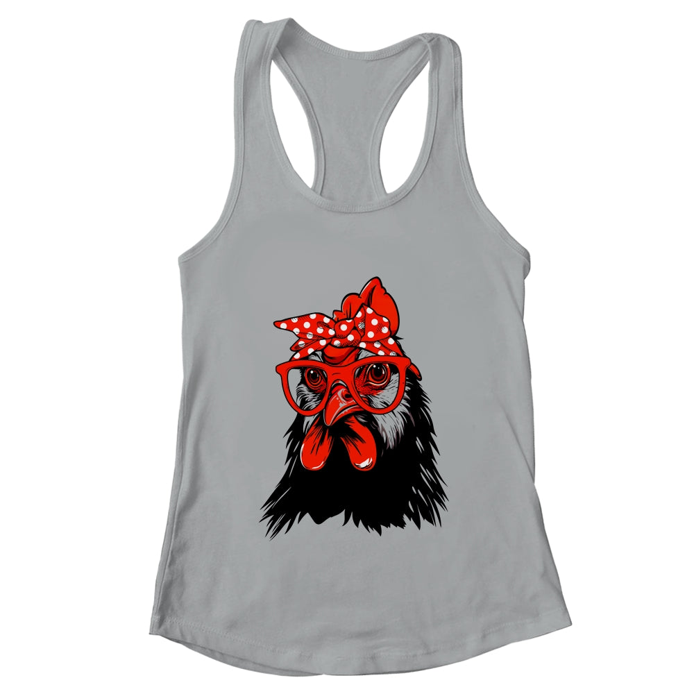 Cute Chicken With Bandana Headband And Glasses Women Girl Shirt & Tank Top | teecentury
