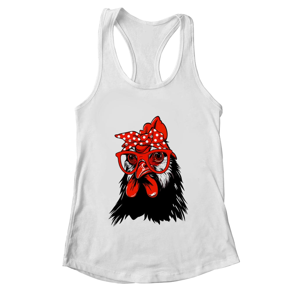 Cute Chicken With Bandana Headband And Glasses Women Girl Shirt & Tank Top | teecentury