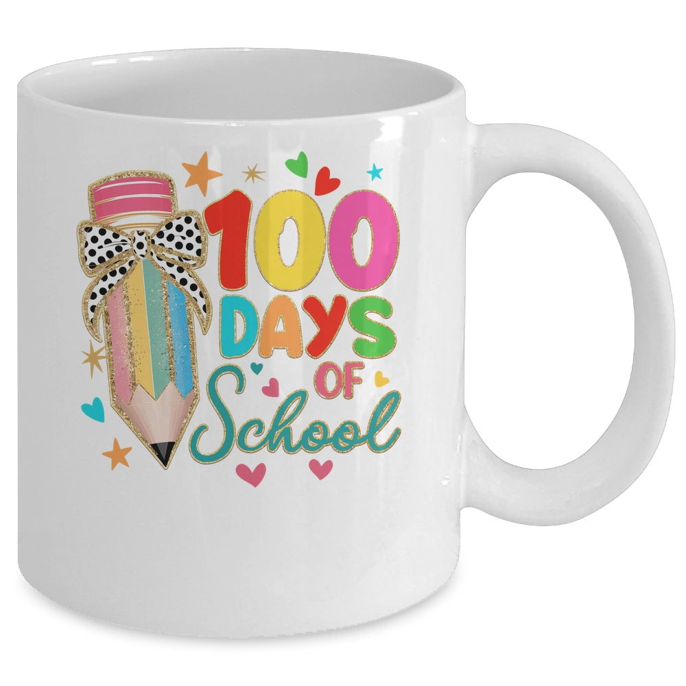 Cute Coquette Bow 100 Day Of School Pencil Teacher Mug | teecentury