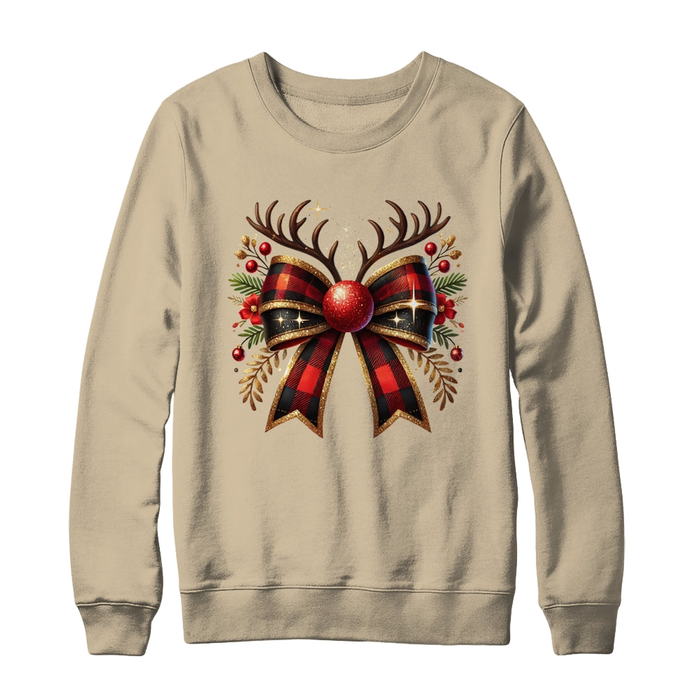 Cute Coquette Bow Coquette Christmas Reindeer Bow Women Girl Shirt & Sweatshirt | teecentury