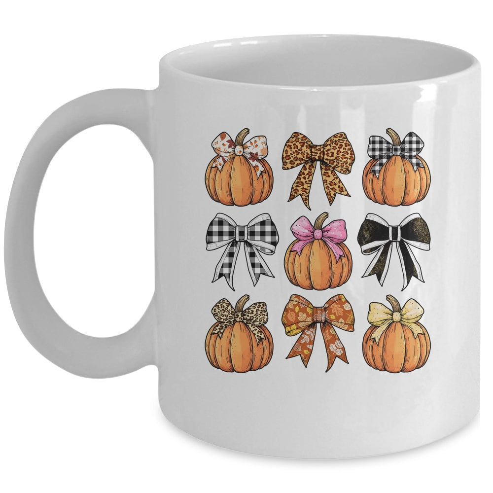 Cute Coquette Bows Pumpkin Season Halloween Autumn Fall Mug | teecentury