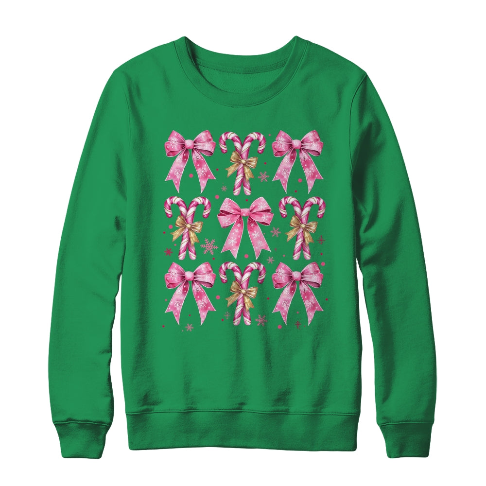Cute Coquette Candy Canes Christmas Pink Bow Girls Teen  Shirt & Sweatshirt | teecentury